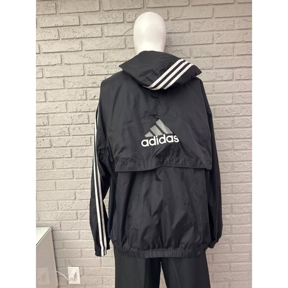 Adidas AEROREADY Essentials 3-Stripes Men Black Hooded Windbreaker Size XXL - Picture 3 of 9